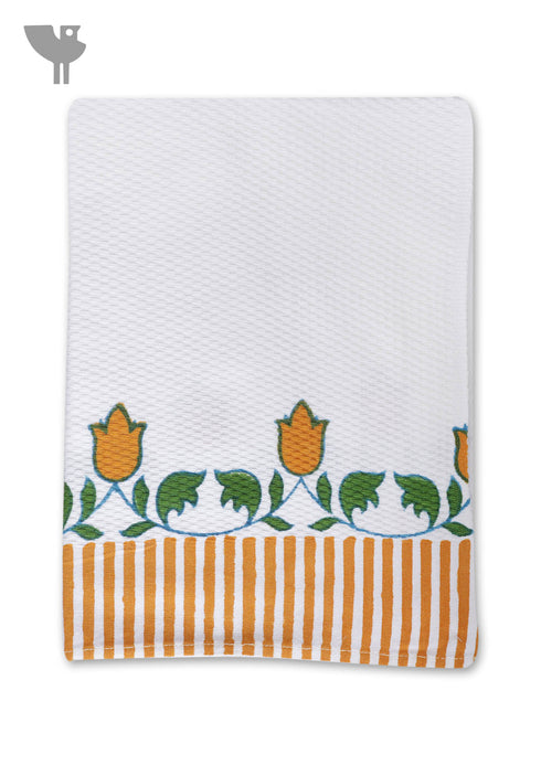 Handloom Cotton Hand Towel  With Block Print Border